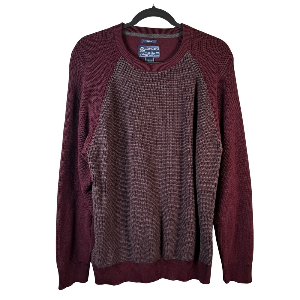American Rag CIE Men's XL Maroon Gray Knit Cotton Sweater Pullover